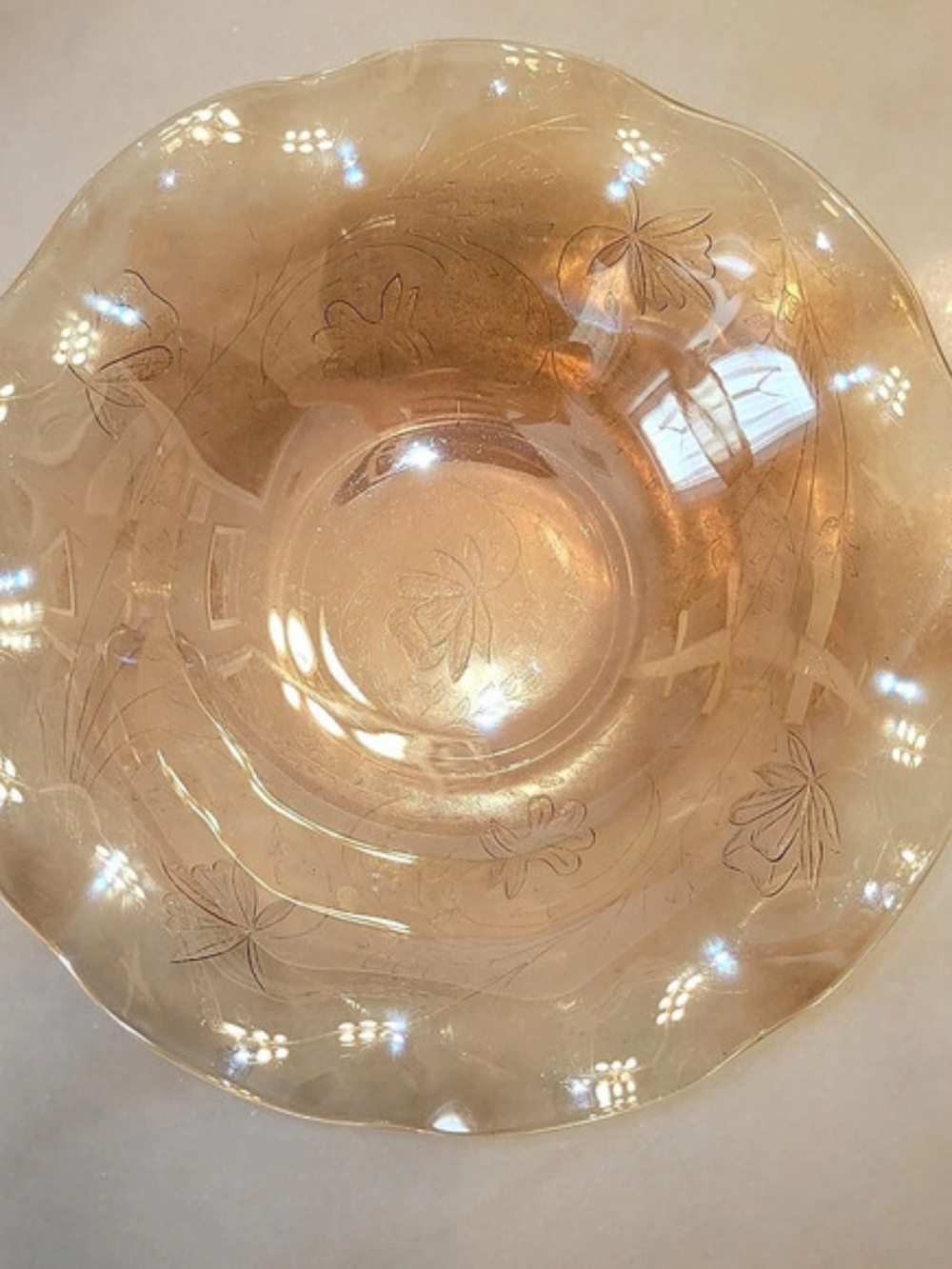 Depression Carnival Floral Glass Serving Dish 9.5"